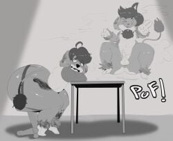 anthro ass balls big_butt birth canid canine canis death domestic_dog duo erection femboy genitals hi_res male male/male mammal nude onomatopoeia original original_character poodle rebirth ryuk_(plsdonthurtme) short_stack simple_background sitting sound_effects tabs_huoo tail text thick_thighs wide_hips