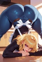 ai_generated apron ass_focus balecxi blonde_hair blue_eyes denim earrings female huge_ass indoors jeans jewelry kitchen large_breasts long_hair looking_at_viewer magik_(marvel_rivals) makeup marvel marvel_rivals pants smile solo sweater thick_thighs top-down_bottom-up