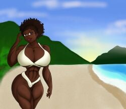 afro beach big_lips bikini dakota_(tomkat96) dark-skinned_female huge_breasts large_boobs muscular muscular_arms muscular_female oc tomkat96