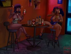 2girls alcohol big_breasts biting_lip black_hair bracelet bracelets breasts breasts_out chel_(the_road_to_el_dorado) dark-skinned_female dark_skin drinking emperor's_new_school female flashing gold_jewelry handjob_gesture high_heels jewelry latina latina_female legs_crossed legs_spread lipstick looking_at_viewer makeup malina necklace night_dress nipple nipple_bulge nipple_piercing nipple_slip nipples panties purple_panties sitting skimpy skimpy_clothes skimpy_dress the_emperor's_new_school the_road_to_el_dorado thick_thighs thighs thong tits_out tongue tongue_out tongue_piercing woman_only wristband