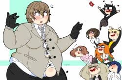 1boy belly bhm big_belly button_pop fat fat_belly goro_akechi male obese obese_male overweight overweight_male persona_5 tight_clothing wardrobe_malfunction weight_gain