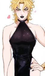 1boy amber_eyes ambush_(trap) androgynous bimbo_femboy black_lipstick black_nails blonde_hair dio_brando femboy jojo's_bizarre_adventure long_hair long_nails looking_at_viewer makeup vampire yellow_eyes