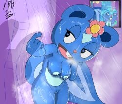 2024 anthro areola big_breasts blue_areola blue_nipples breasts buckteeth female genitals happy_tree_friends hi_res inviting mammal mephitid nipples nude petunia_(htf) pussy shower skunk solo steam tagme teeth thick_thighs xneavadash