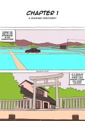 car comic country dandadan house landscape lat_art manga manga_page shrine simple_background text white_background