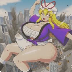 1futa ai_generated ass ass assquake big_ass big_breasts big_butt breasts city_destruction debris destruction earthquake erection erection_under_clothes erection_under_loincloth falling_debris falling_rocks fundoshi fundoshi_futanari fundoshilover101 futanari giantess happi_(clothing) huge_ass huge_breasts huge_butt sarashi touhou yukari_yakumo