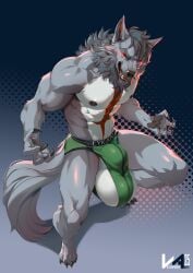 2025 absurd_res anthro balls big_balls bulge canid canine claws clothed clothing digitigrade fangs finger_claws fur genitals green_clothing green_underwear grey_body grey_fur grey_hair hair hi_res huge_balls ineffective_clothing ineffective_underwear looking_at_viewer male male_anthro mammal mostly_nude_anthro mostly_nude_male multicolored_body multicolored_fur muscular muscular_anthro muscular_male mythological_canine mythological_creature mythology pawpads paws red_eyes sharp_teeth solo teeth toe_claws two_tone_body two_tone_fur underwear underwear_only vesper_art werecanid werecanine werecreature werewolf white_balls white_body white_fur