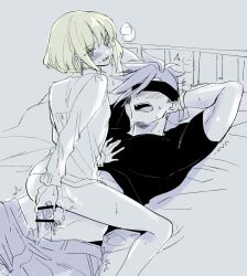 2boys androgynous bed blindfolded blonde_hair blush bottomless dominant dominant_bottom domination femboy femboydom galo_thymos gay gay_sex lio_fotia male petite petite_body petite_male power_bottom promare size_difference tied_hands tied_up twink yaoi