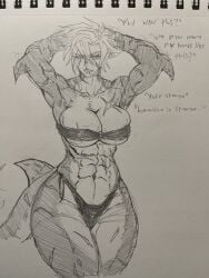 1girls abs arms_behind_head bikini bikini_bottom bikini_top female female_only humanoid humble_shark muscular muscular_female scar scars scars_all_over shark_humanoid sophie_(humble_shark)