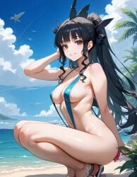 ai_generated artemis_of_the_blue atelier_live beach black_hair blue_tongue indie_virtual_youtuber ponytail shark_girl sling_bikini slingshot_swimsuit swimsuit virtual_youtuber vtuber