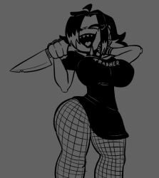 big_ass big_breasts emo emo_girl emo_nene friday_night_funkin gromfrom holding_object monochrome nene_(newgrounds)