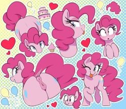 2025 absurd_res animal_genitalia animal_pussy anus ass blush cake cupcake cutie_mark dessert digital_media_(artwork) earth_pony equid equine equine_genitalia equine_pussy eyelashes female feral food friendship_is_magic genitals hasbro heart_symbol hi_res horse looking_back mammal my_little_pony one_eye_closed pink_tail pinkie_pie_(mlp) pony pussy rear_view tail thebatfang tongue tongue_out