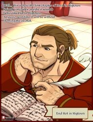 brown_hair dragon_age_2 dragon_age_inquisition earrings hasout_b jewelry male_only smile text varric_tethras