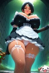 1girls ai_generated big_breasts bimbo bimbo_body boob_focus breast_focus breasts_bigger_than_head bust_focus chest_focus ear_piercing ear_piercings ear_ring ear_rings earring earrings female female_focus female_only forehead_gem forehead_jewel french_maid french_maid_nidalee gem_on_forehead green_eyes green_eyes_female hi_res high_res high_resolution highres huge_breasts jewel_on_forehead large_breasts league_of_legends lipstick looking_at_viewer maid maid_headdress maid_outfit maid_stockings maid_uniform necklace nidalee nipples_visible_through_clothing perky_breasts perky_nipples poro_(league_of_legends) riot_games shiny shiny_breasts shiny_skin skimpy skimpy_clothes skimpy_dress skimpy_outfit skimpy_panties spear the_grind_series thicc_thighs thick_thighs view_from_below white_panties white_underwear