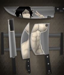 abs abs_worship ashley_graves ber00 big_breasts big_butt black_hair fit_female knife light-skinned_female light_skin muscular muscular_female peace_sign pink_eyes ponytail selfie smug smug_expression smug_eyes smug_face smug_smile the_coffin_of_andy_and_leyley thick_ass thick_hips thick_thighs