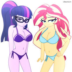 2girls bikini cbear624 equestria_girls female female_only friendship_games friendship_is_magic looking_at_viewer multiple_girls my_little_pony sci-twi sunset_shimmer twilight_sparkle_(mlp)