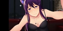 ai_generated big_breasts doki_doki_literature_club hair_clips hugging_viewer lolicon_hunter purple_eyes purple_hair tagme yuri_(doki_doki_literature_club)