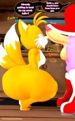 1boy 1female 1futa 1girls 3d 3d_(artwork) alternate_ass_size amy_rose anthro ass balls big_ass big_butt blue_eyes boots bottom_heavy clothed clothing dickgirl dumptruck_ass fat_ass furry huge_ass leviantan581re massive_ass musk naked sega sonic_(series) source_filmmaker sweat sweaty_butt tails text thick_thighs yellow_body