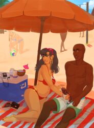 beach bikini cum dark-skinned_male ejaculation female handjob hopelessbohemian male outdoors penis plump public stealth_sex voyeur