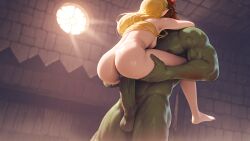 ai_generated bimbo blonde_hair comic elf elf_ears fyssok ganondorf green_skin holding_legs imminent_penetration just_the_tip page_7 pointy_ears princess_zelda red_hair sex stable_diffusion stand_and_carry_position standing standing_sex the_legend_of_zelda vaginal_penetration