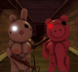 2girls 3d aged_up breasts breasts_out bunny_(piggy) completely_naked_female completely_nude_female female female_only glowing_eyes hyunda_rr34 infected_(piggy) looking_at_viewer penny_(piggy) piggy_(game)