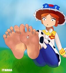 1girls brawl_stars feet female female_only femdom foot_fetish foot_focus giantess itarka jessie_(toy_story) jessie_jessie_(brawl_stars) macrophilia sitting size_difference sole_female sole_fetish sole_focus soles supercell tiny_male toes toy_story