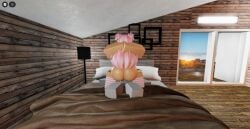 3d balls bed big_ass cowgirl cowgirl_position dummy_(roblox) naked_female naked_male pillows pink_hair pink_thighhighs roblox roblox_condo roblox_game roblox_studio robloxian