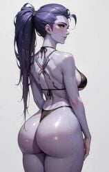 ai_generated amelie_lacroix ass background big_ass big_breasts big_thighs blizzard_entertainment clothed clothed_female clothed_sex clothes female female_only game overwatch overwatch_2 purple_body purple_hair purple_skin thick_legs thighs widowmaker widowmaker_(overwatch)