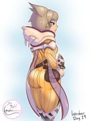 1girls 2d_(artwork) brighteyedbeast bubble_butt cat_ears catgirl clothed_female facing_away female_only inktober nia nia_(xenoblade) presenting_ass xenoblade_(series) xenoblade_chronicles_2