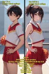 1boy 1femboy afroking ai_generated american anime anime_style athletic athletic_male before_and_after black_hair caption cheerleader cheerleader_outfit cheerleader_uniform college college_student comparing comparison crossdressing crossdressing_male cute cute_face dark_hair english_text european eyeliner femboy feminine_male feminization fit fit_male flat_chest flat_chested gay green_eyes long_hair makeup male male_only messy_hair miniskirt pale-skinned_male pale_skin political politics short_hair sissy skinny skinny_male skirt solo text twink uniform white_body white_skin yaoi