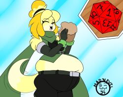 animal_crossing bbw big_breasts breasts female furry isabelle_(animal_crossing) mad_n_evil overweight tagme thick_thighs weight_gain wide_hips