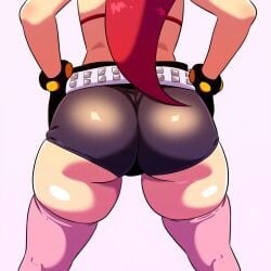 1girls ai_generated ass ass_focus big_ass dat_ass female female_only huge_ass long_hair mullon novelai ponytail red_hair shorts solo_female solo_focus tengen_toppa_gurren_lagann that_ass_was_fat yoko_littner