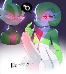 2023 2boys :3 balls big_balls big_penis blush bunnemilk erect_penis erection foreskin gallade gardevoir generation_3_pokemon generation_4_pokemon heart-shaped_pupils hi_res huge_balls huge_cock looking_at_penis male male_gardevoir male_only nintendo penis pokemon pokemon_(species) red_eyes smug smug_face speech_bubble