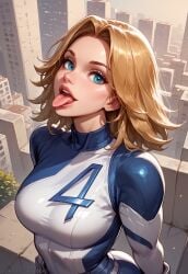 ai_generated alternate_version_at_source blonde_hair bodysuit female hypet invisible_woman invisible_woman_(marvel_rivals) looking_at_viewer marvel marvel_rivals open_mouth sue_storm suit tagme tongue_out upper_body video_game_character