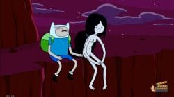 1boy accurate_art_style adventure_time anotherymous barefoot black_hair breasts bruise bruised_face clothed_male_nude_female duo edit female finn_the_human grey_skin human long looking_at_another marceline nipples nude_female nudist nudity outdoors ponytail screencap screenshot_edit sitting tied_hair vampire vampire_girl