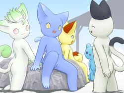 2ch anthro ass bath blue_fur feline feline female flat_chested fur group mammal navel nude outside pussy rock water white_fur wool_(artist)