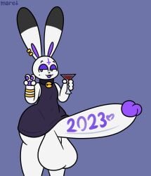 2023 anthro bell_collar bunny choker collar dress ear_piercing evilfiendish femboy fur furry huge_balls huge_cock hung_trap hyper_penis jewelry mare_(evilfiendish) massive_penis new_year_2023 peace_sign piercing purple_eyes smile wine wine_glass