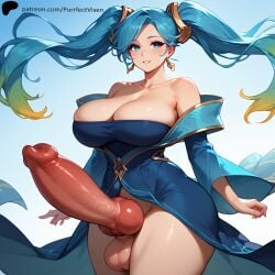 ai_generated balls breasts futanari hyper_breasts hyper_penis knot knotted_penis league_of_legends riot_games sona_buvelle