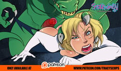 1boy 1girls all_fours animal anthro ass blonde_hair blue_eyes bodysuit breasts claws cleavage earth_65 fangs female green-skinned_male green_scales green_skin gwen_stacy human imminent_rape interspecies large_breasts larger_male light-skinned_female light_skin lizard lizardman male maledom marvel marvel_comics open_mouth penis reptile reptile_humanoid scales scalie sex short_hair smaller_female spider-gwen spider-man_(series) straight the_lizard_(marvel) tongue torn_clothes tracyscops