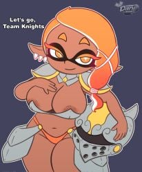 1girls areolae artist_logo artist_name breasts cleavage danidrawz english_text female frye_(splatoon) inkling inkling_girl knight_armor knight_helmet looking_at_viewer navel nintendo orange_eyes orange_hair orange_panties panties pointy_ears solo solo_female solo_focus splatfest splatoon splatoon_3 text underwear