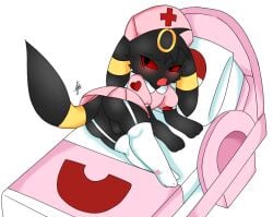 bed blush bulge butt crossdressing femboy lingerie nurse_uniform pokemon tagme umbreon