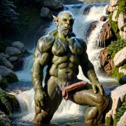 ai_generated bara big_muscle big_penis erection green_skin huge_cock male muscular_male orc orc_male orced penis