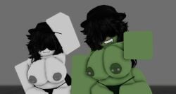 2girls 3d ass baseplate big_ass big_breasts black_hair black_hat black_panties blood_on_face blush breasts crimstuff drooling fedora female female_only goggles green_skin hat justice_(crimstuff) long_hair looking_at_viewer mostly_nude mostly_nude_female nipple_piercing nipples no_pants original_character panties roblox robloxian smile standing stomach thick_thighs thighs white_skin zombie zombie_girl