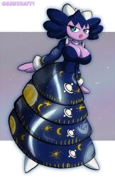 2026 abstract_background absurd_res anthro artist_name artist_signature big_breasts blue_eyes breasts cleavage clothed clothing commissioner_upload creatures_(company) creatures_inc. dress female game_freak gen_5_pokemon generation_5_pokemon giselle_(al33444) gothitelle hi_res huge_breasts lips multicolored_clothing nintendo pokemon pokemon_(species) pokemon_bw purple_body red_lips sawcraft1 solo solo_female space starry_dress white_body white_clothing