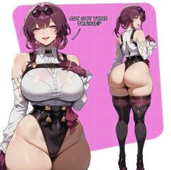 ai_generated focus_on_ass from_behind honkai:_star_rail honkai_(series) hoyoverse imminent_sex kafka_(honkai:_star_rail) smogai smug text thick_thighs