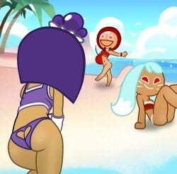 3girls beach blackberry_cookie cherry_cookie cookie_run cookie_run_kingdom female_only kumiho_cookie swimsuit