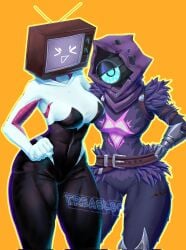 2025 2girls brainrot camera_head camerawoman_(skibidi_toilet) cosplay cringe crossover cursed epic_games female female_only fortnite fortnite:_battle_royale gwen_stacy marvel multiple_girls raven_team_leader raven_team_leader_(cosplay) raven_team_leader_(fortnite) robot skibidi_toilet spider-gwen_(cosplay) spider-man_(series) tv tv_head tv_woman tv_woman_(skibidi_toilet) weird weird_crossover