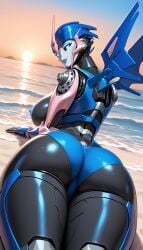 1robot_girl ai_generated ass big_ass big_breasts big_butt blue_eyes breasts giantess gigantic_breasts glowing_eyes looking_at_viewer looking_back nipple no_bra panties robot_humanoid roger1011 thick_thighs thighs transformers_prime