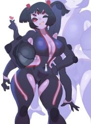 5_eyes armpits arms_up big_breasts bodysuit boob_window clothed clothing female gloves headgear heart inner_sideboob lycoris_(artist) monster_girl muffet sketch spider_girl thick_thighs undertale undertale_(series) wink