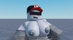 1girls 3d angry armwear bald baseplate big_breasts blush breasts cap censor_bar censored_eyes crimstuff day dialogue english_text female female_only genderswap_(mtf) gloves grey_armwear grey_gloves grey_skin hat nipple_piercing nipples nude nude_female open_mouth roblox roblox_avatar robloxian rubensim rule_63 scar scar_on_face sky solo standing text youtube youtuber