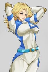 1340smile 1girls arms_up big_ass big_breasts blonde_hair cameltoe female female_only invisible_woman invisible_woman_(marvel_rivals) marvel marvel_rivals nipple_bulge skintight solo standing sue_storm thick_thighs